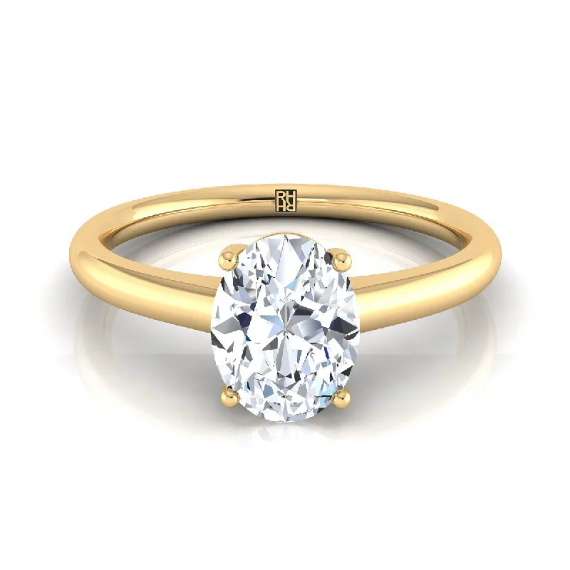 engagement rings with a split shank-18K Yellow Gold Oval Contemporary Comfort Fit Solitaire Engagement Ring