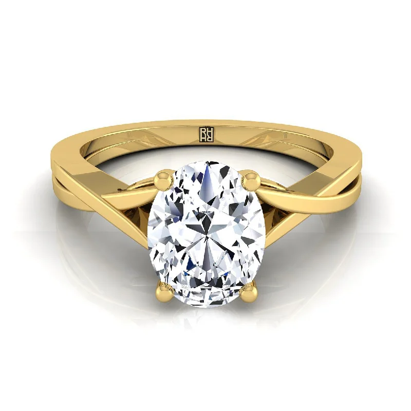 anniversary rings with diamonds-18K Yellow Gold Oval Delicate Twist Solitaire Engagement Ring