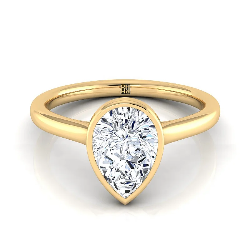 men’s silver wedding rings with diamonds-18K Yellow Gold Pear Shape Center  Simple Bezel Solitaire Engagement Ring