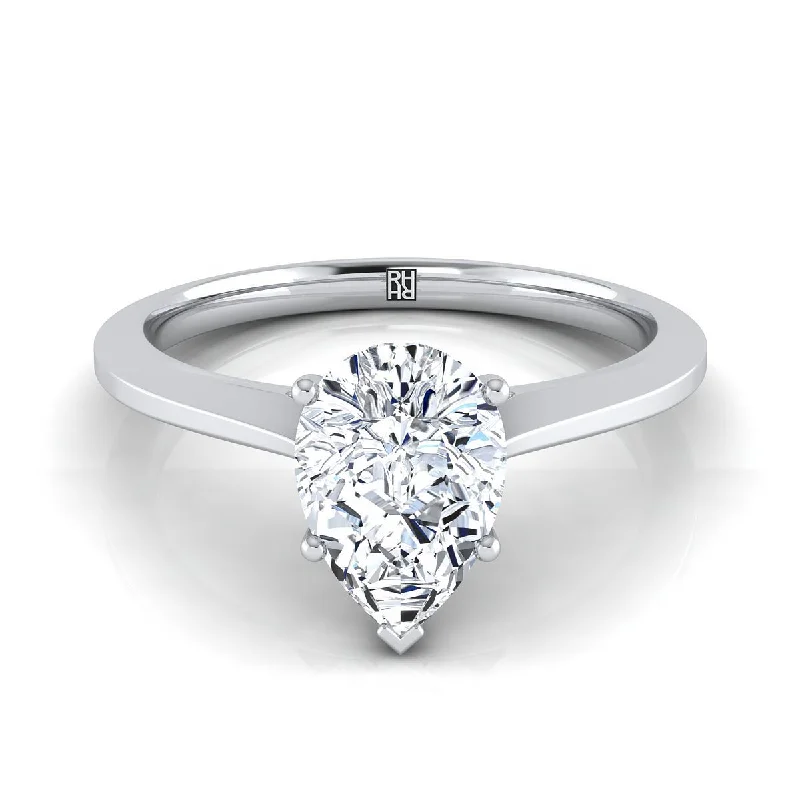 vintage platinum engagement rings-18K White Gold Pear Shape Center  Timeless Solitaire Comfort Fit Engagement Ring