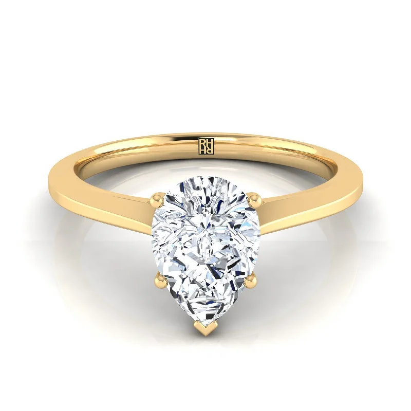 modern promise rings-18K Yellow Gold Pear Shape Center  Timeless Solitaire Comfort Fit Engagement Ring