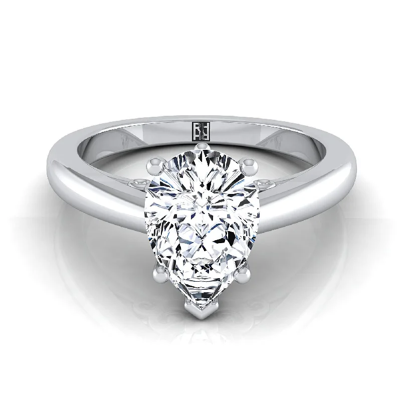 best engagement rings for women-18K White Gold Pear Shape Center Scroll Gallery Comfort Fit Solitaire Engagement Ring