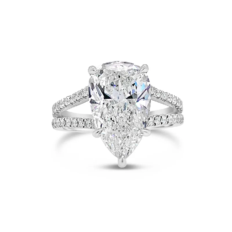 silver promise rings with gemstones-Pear-Shaped Diamond Engagement Ring with Split Shank