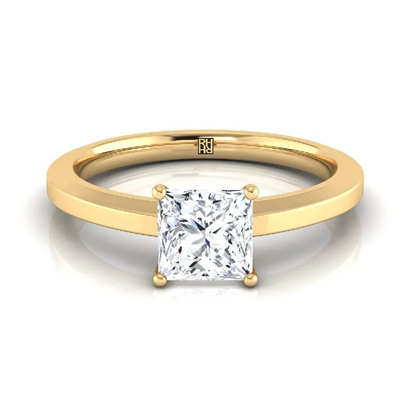 wedding rings with side stones for women-18K Yellow Gold Princess Cut  Beveled Edge Comfort Style Bright Finish Solitaire Engagement Ring