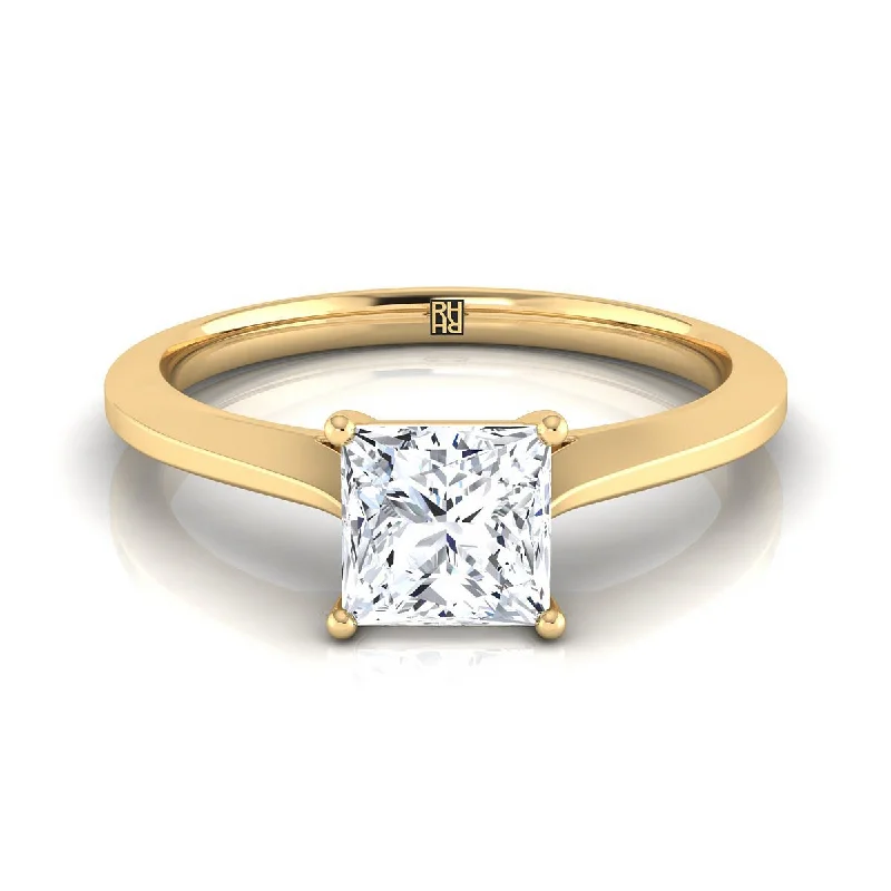 diamond engagement rings for men-18K Yellow Gold Princess Cut  Timeless Solitaire Comfort Fit Engagement Ring