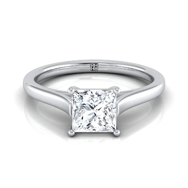 modern women’s engagement rings-18K White Gold Princess Cut  Elegant Cathedral Solitaire Engagement Ring