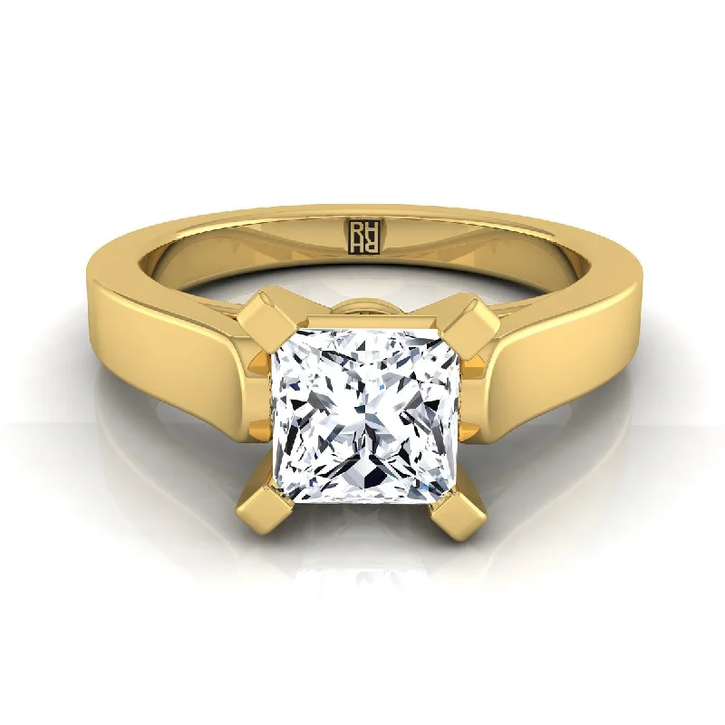 women’s rings with mixed gemstones-18K Yellow Gold Princess Cut  Cathedral Style Solitaire Engagement Ring