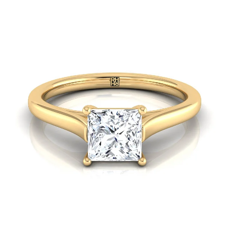 designer engagement rings for men-18K Yellow Gold Princess Cut  Elegant Cathedral Solitaire Engagement Ring