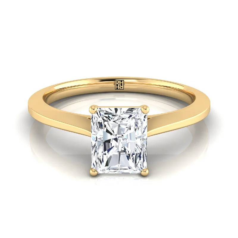 men’s diamond engagement rings-18K Yellow Gold Radiant Cut Center  Timeless Solitaire Comfort Fit Engagement Ring