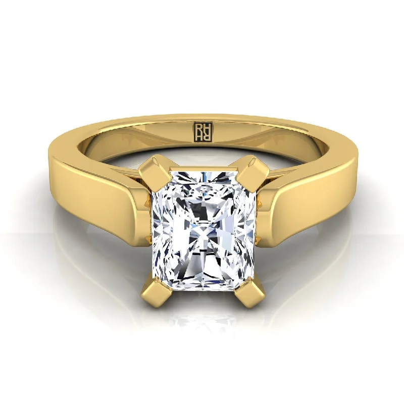 platinum wedding rings for brides-18K Yellow Gold Radiant Cut Center  Cathedral Style Solitaire Engagement Ring