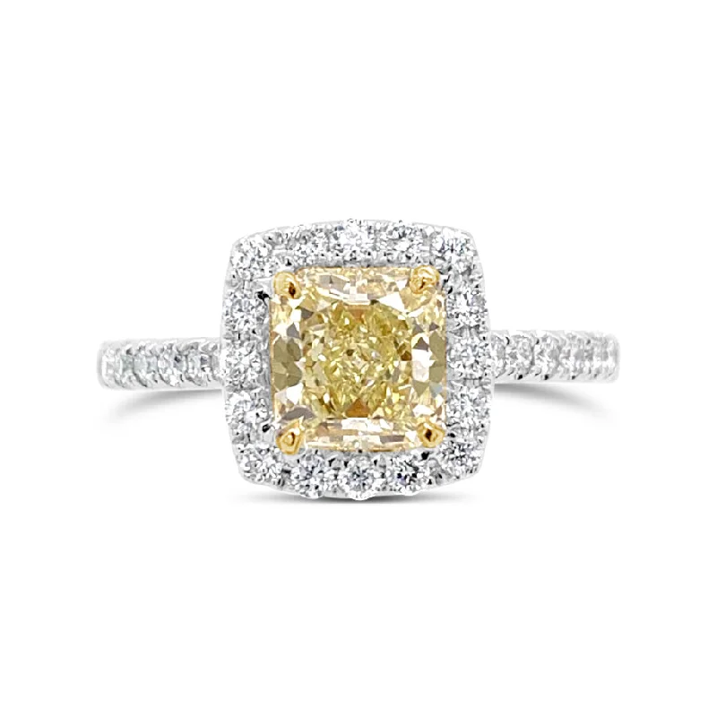 silver wedding rings with gemstone accents-Radiant-cut Yellow Diamond Engagement Ring