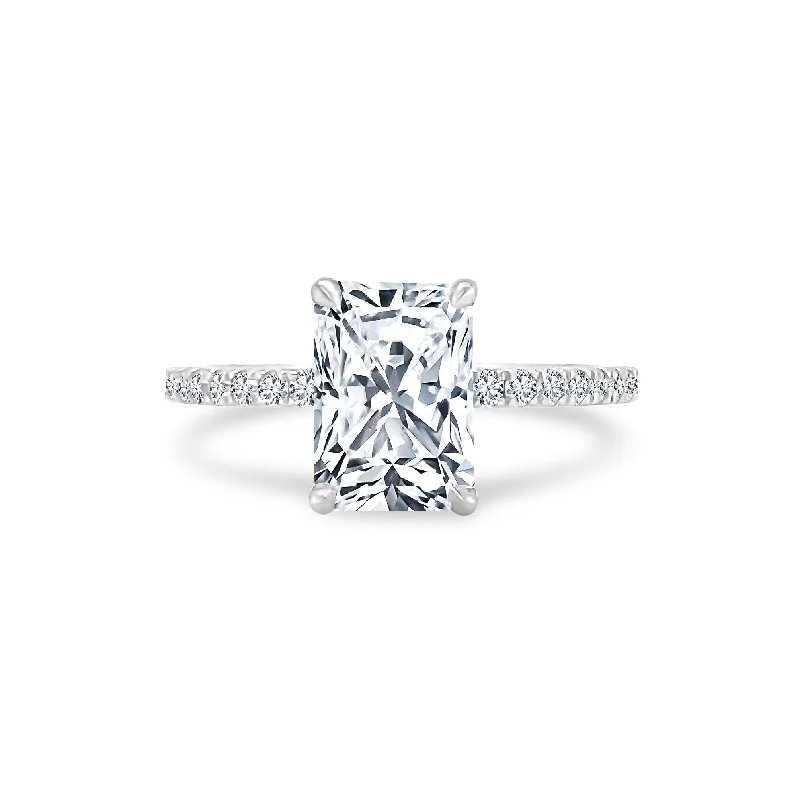 women’s platinum engagement rings with diamonds-Radiant Cut Solitaire on Diamond Band