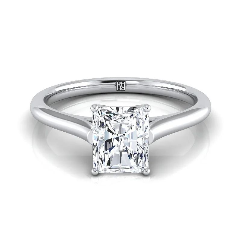 platinum diamond wedding bands-18K White Gold Radiant Cut Center  Cathedral Style Comfort Fit Solitaire Engagement Ring