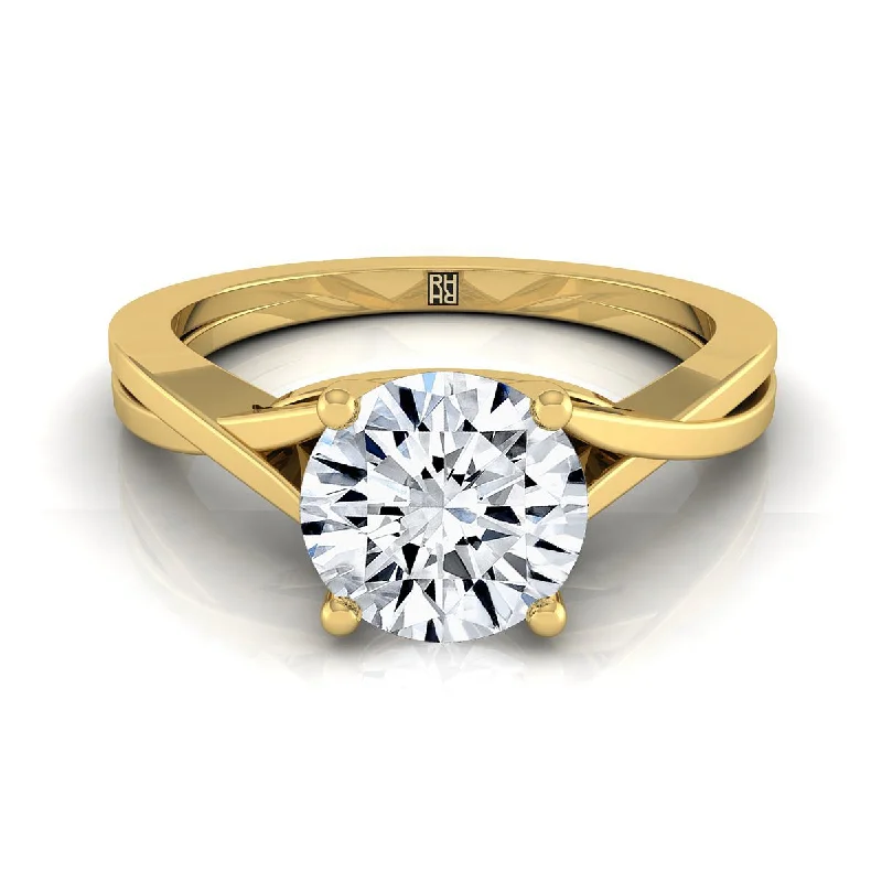 wedding bands with princess-cut diamonds-18K Yellow Gold Round Brilliant Delicate Twist Solitaire Engagement Ring