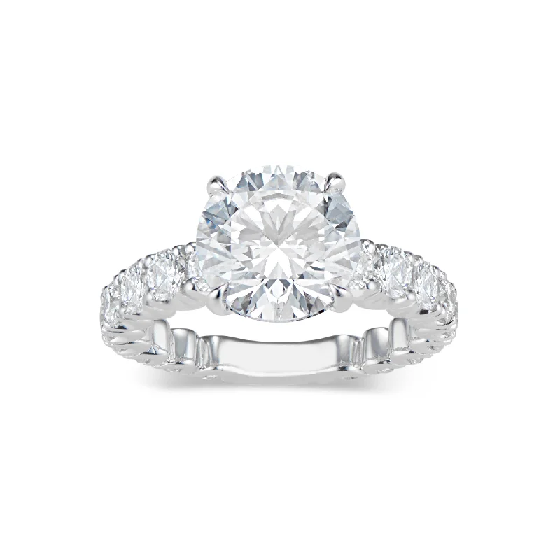 modern engagement rings with sapphire-Round Diamond Engagement Ring with Prong-Set Diamond Band