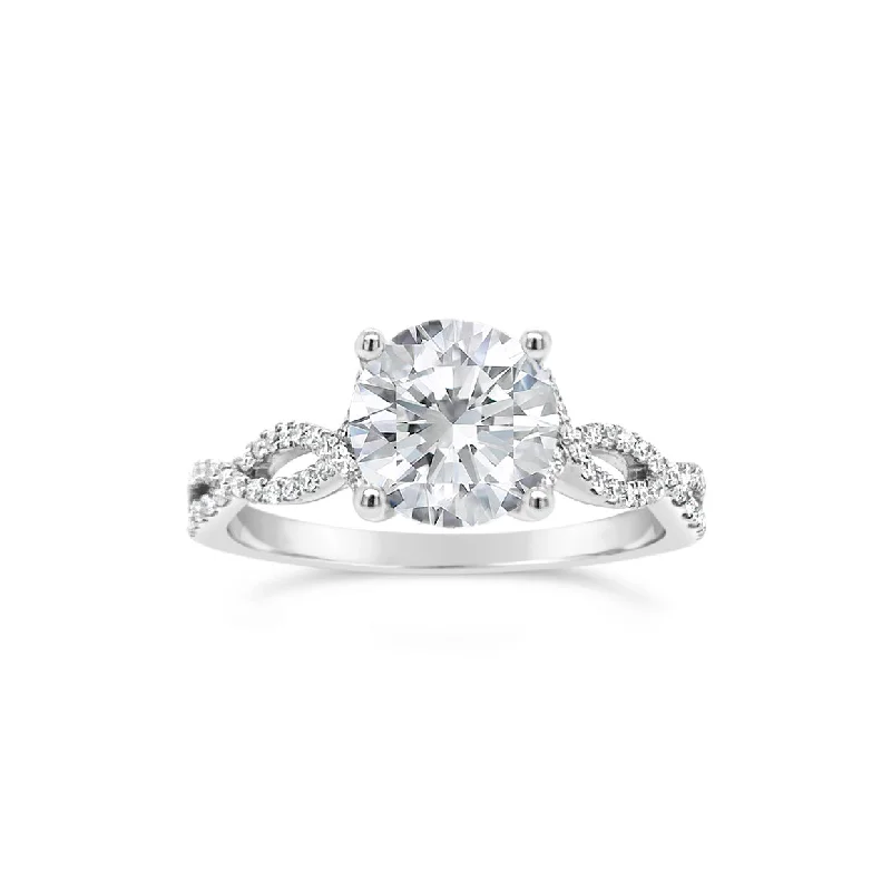 engagement rings with twisted bands-Round Diamond Engagement Ring with Twisted Shank