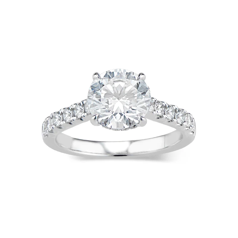 diamond wedding rings with side stones-Round Diamond Engagement Ring