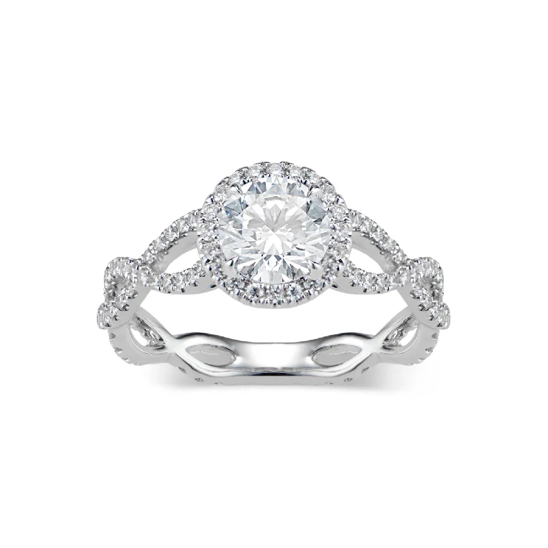 wedding rings for petite hands-Round Diamond Halo Engagement Ring with Twisted Shank