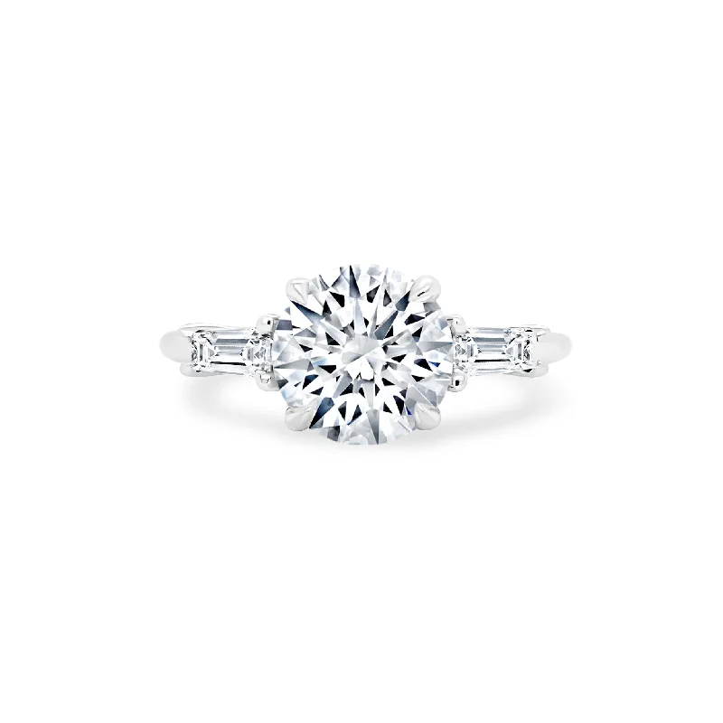 luxury engagement rings for women-Round with Tapered Baguette Cut Side Stones