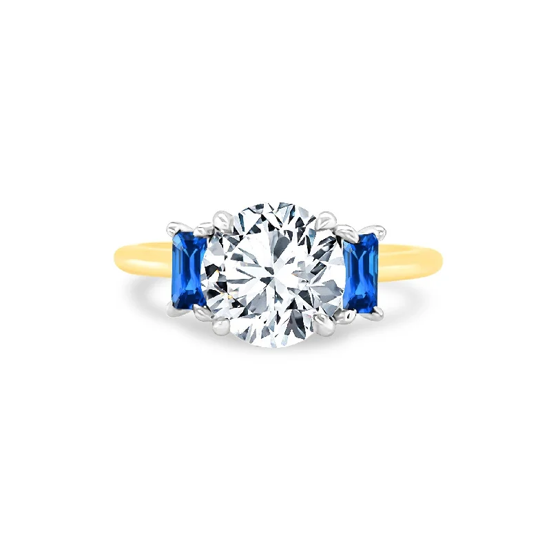 unique silver engagement rings for women-Round with Straight Baguette Cut Side Stones