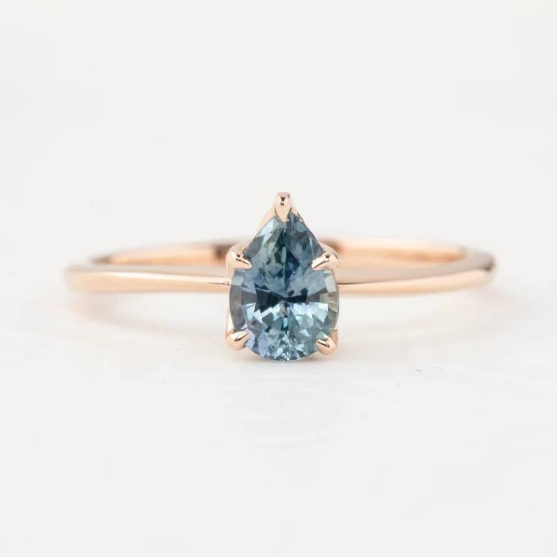 sterling silver rings for men-Sara Ring 0.86ct Light Blue Teardrop Montana Sapphire, 14k Rose Gold (One of a kind)