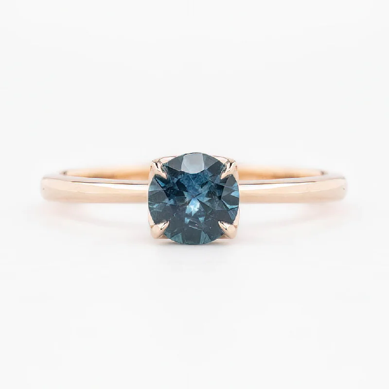 wedding rings with side stones for women-Sara Ring 0.89ct Round Blue Montana Sapphire, 14K Rose Gold (One of a kind)