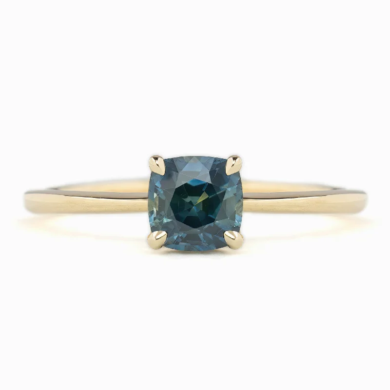 wedding rings with blue sapphires-Sara Ring 0.81ct Teal Blue Montana Sapphire, 14K Yellow Gold (One of a kind)