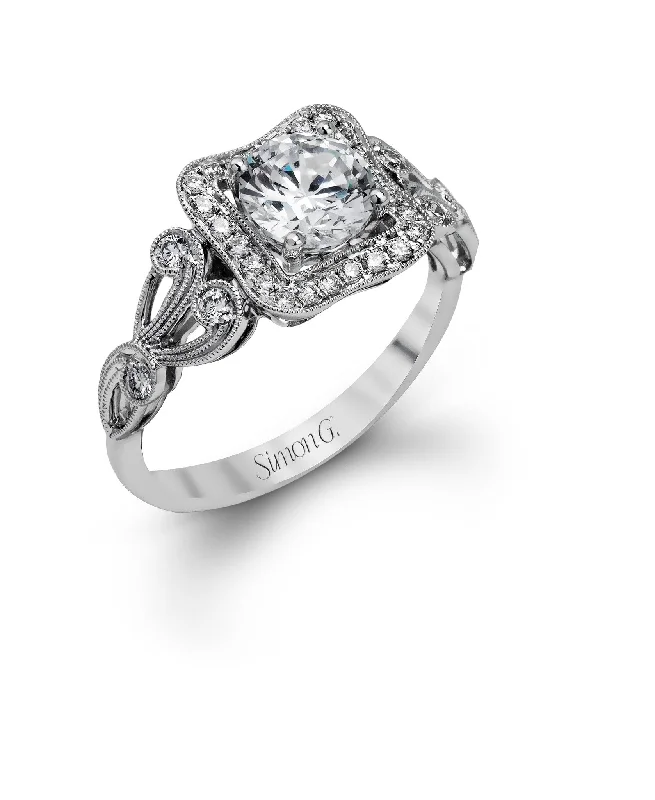 anniversary rings with diamonds-Simon G Antique Halo Engagement Ring