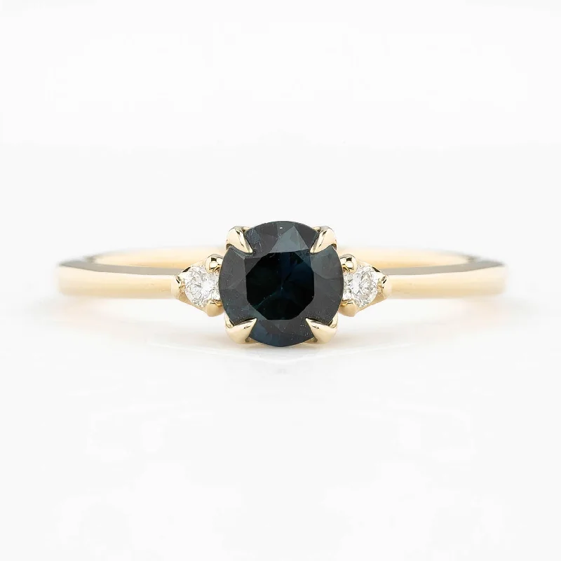 women’s wedding rings with baguette diamonds-Sofia Ring 0.72ct Dark Blue Round Queensland Sapphire, 14k Yellow Gold (One of a kind)