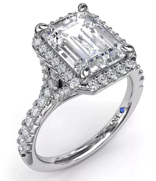 women’s gold rings with diamonds-Split Shank Diamond Halo Engagement Ring