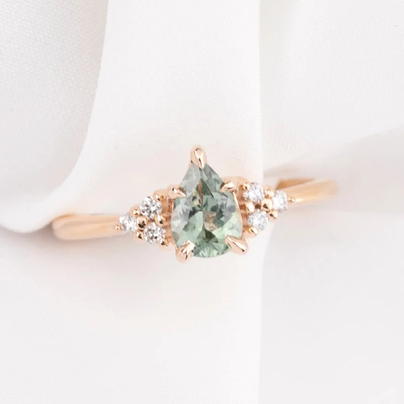 wedding rings for men with diamonds-Teresa Ring 0.79ct Light Green Montana Sapphire, 14k Rose Gold (One of a kind)