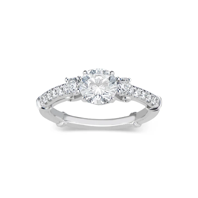 men’s engagement rings with diamond inlays-Three-Stone Engagement Ring with Diamond Shoulders