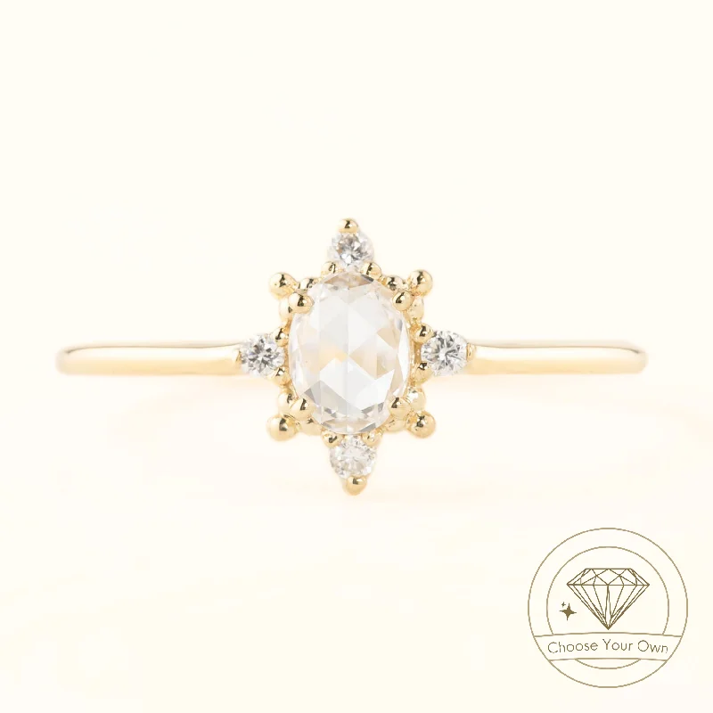 custom rings for engagement-Victoria Ring, Oval Rose Cut Diamond