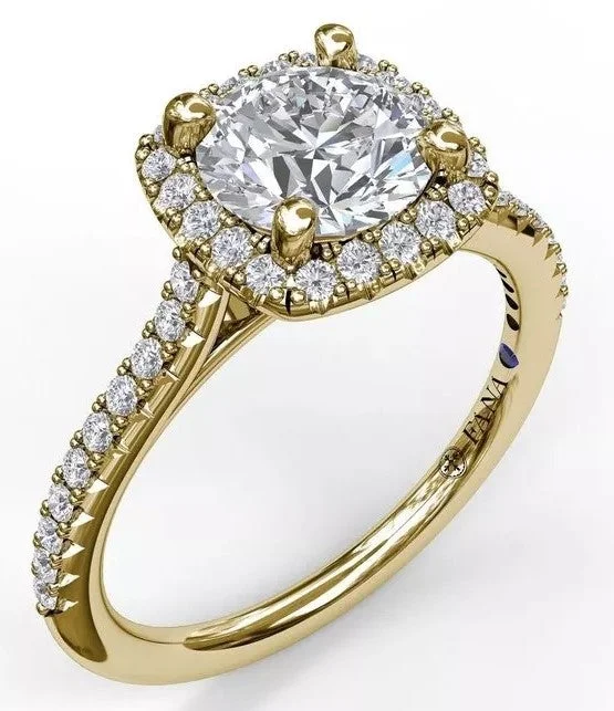 luxury platinum wedding rings-Yellow Gold Cushion Halo Engagement Ring