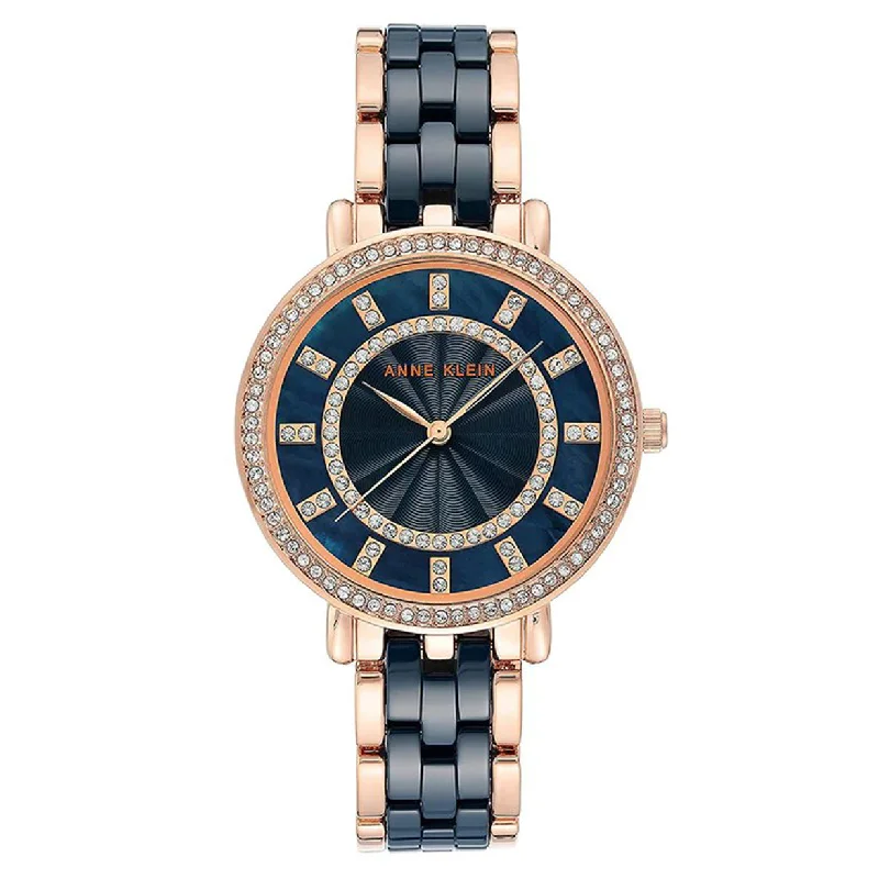 waterproof diving watches with luminous hands-Anne Klein Ceramics Blue Dial Women 41.9mm