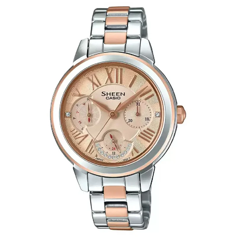 watches with stainless steel band for formal occasions-Casio Sheen Rose Gold Dial Women 34mm