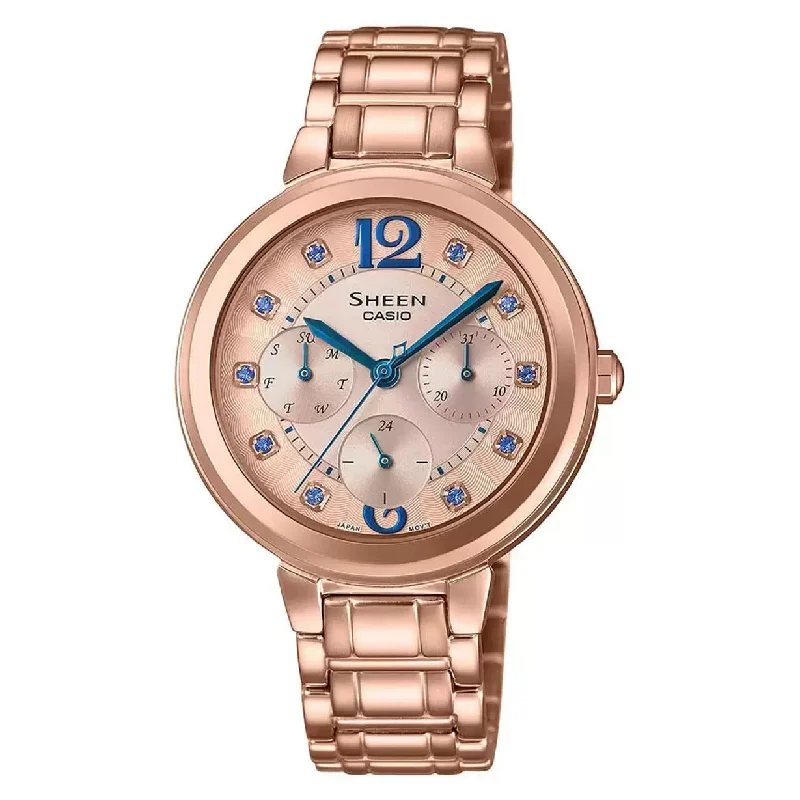 watches with precision quartz movement for accuracy-Casio Sheen Rose Gold Dial Women 34mm