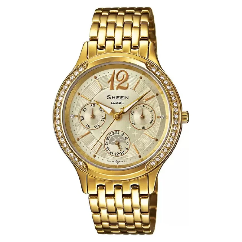 watches for men with rubber strap for durability-Casio Sheen Yellow Gold Dial Women 40.2mm