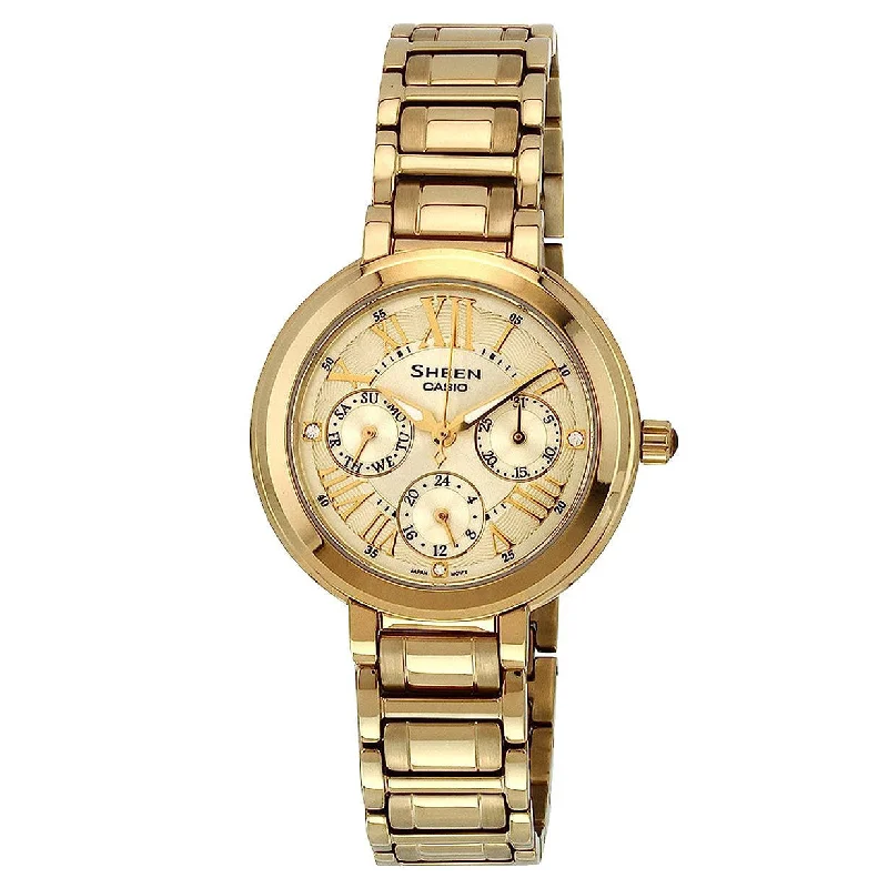 solar-powered watches with long battery life-Casio Sheen Yellow Gold Dial Women 40.2mm