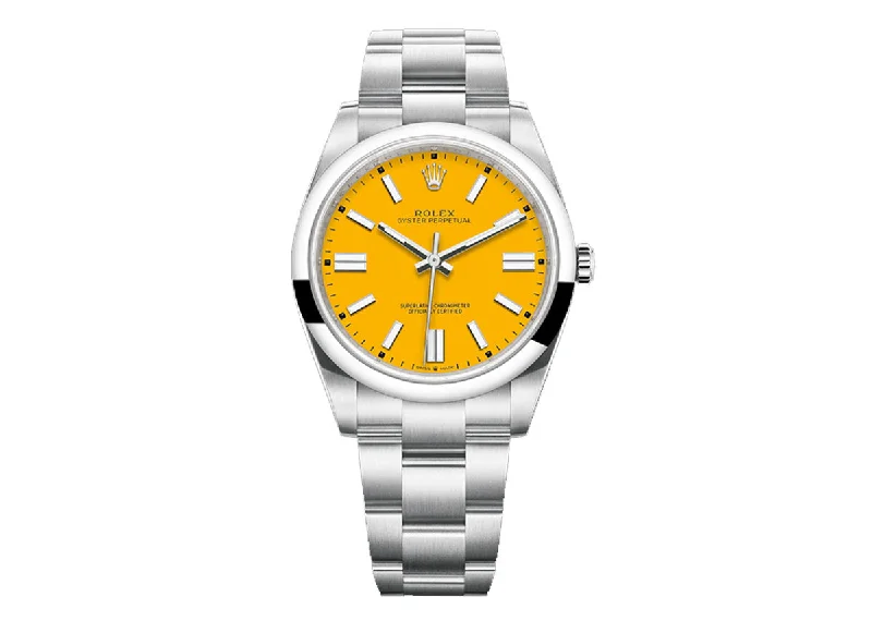 unisex watches with simple design for everyday use-Rolex Oyster Perpetual 41mm 124300 Oystersteel Yellow Dial