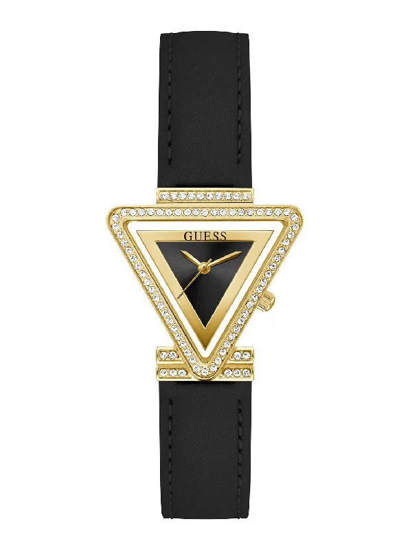 smartwatch with sleep analysis and monitoring-Gold Black Fame Crystal Leather Watch