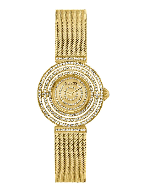 watches with precision quartz movement for accuracy-Gold Dream Crystal Mesh Watch