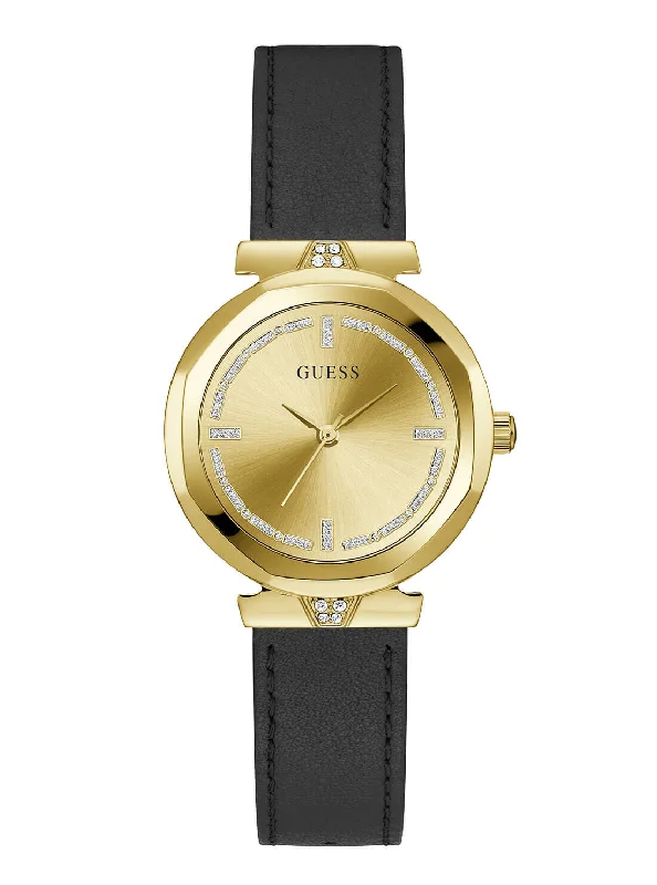 budget-friendly watches with stainless steel case-Gold Rumour Black Leather Watch