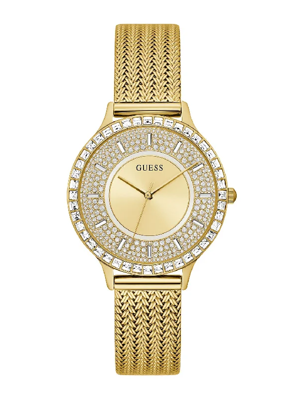 fitness watches with calorie counter-Gold Soiree Mesh Watch