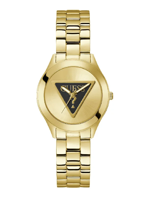 watches with smart notifications for busy professionals-Gold Tri Plaque Black Link Watch