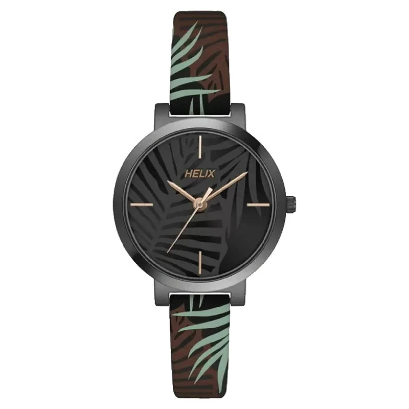 watches with leather bands for elegant look and feel-Helix Analog Women Black Dial