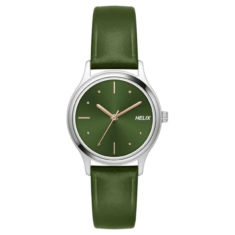 watches with night glow feature for low visibility conditions-Helix Analog Women Green Leather