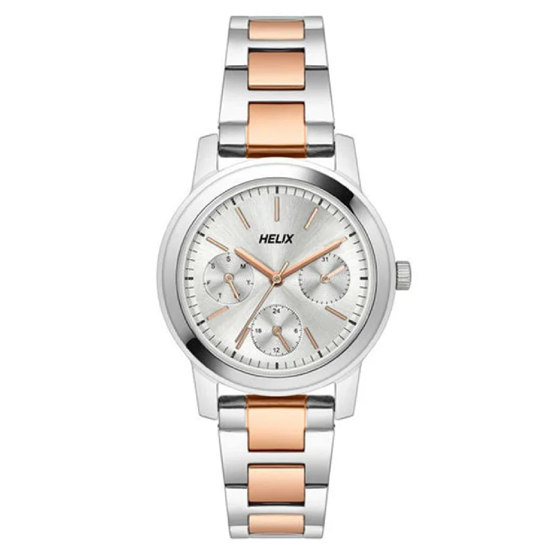 men’s watches with minimalist design for professional use-Helix Analog Women Silver & Rose Gold