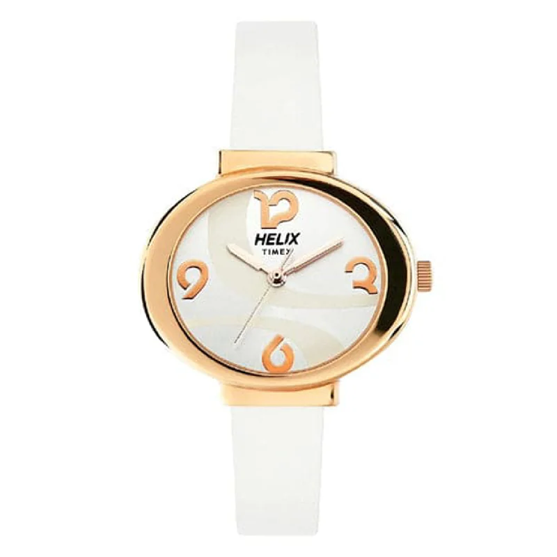 best watches for casual work attire-Helix Analog Women White Leather