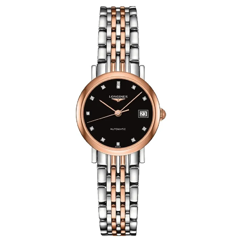 watches with high contrast dials for easy reading-Longines Elegant  Black Dial Women 25.5mm